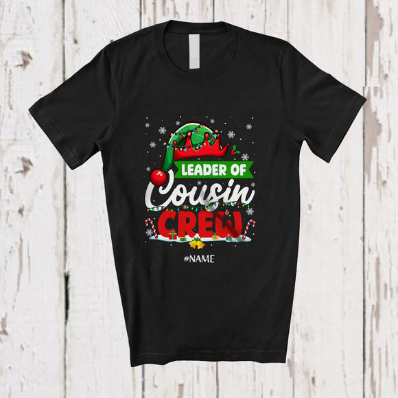 MacnyStore - Personalized Custom Name Leader Of Cousin Crew; Merry Christmas Lights Elf; Family T-Shirt