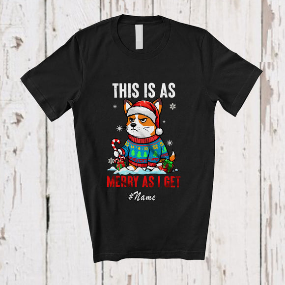 MacnyStore - Personalized Custom Name This Is As Merry As I Get; Humorous Christmas Angry Santa Corgi Owner T-Shirt