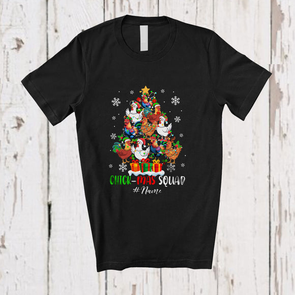 MacnyStore - Personalized Custom Name Chick-mas Squad; Joyful Christmas Tree Chickens X-mas Lights; Farmer T-Shirt
