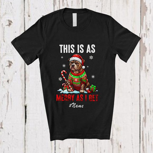 MacnyStore - Personalized Custom Name This Is As Merry As I Get; Humorous Christmas Angry Santa Pit Bull T-Shirt