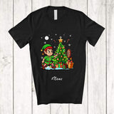 MacnyStore - Personalized Custom Name Elf Playing Darts; Amusing Christmas Tree Darts Player Group T-Shirt