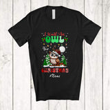 MacnyStore - Personalized Custom Name I Want A Owl For Christmas; Lovely Santa Bird X-mas Tree T-Shirt