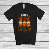 MacnyStore - Personalized Custom Name Happy Fall Y'all; Amazing Thanksgiving Three Plaid Gnomes T-Shirt