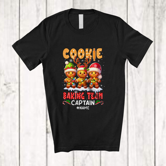 MacnyStore - Personalized Custom Name Cookie Baking Team Captain; Joyful Christmas Three Gingerbread; Baker T-Shirt