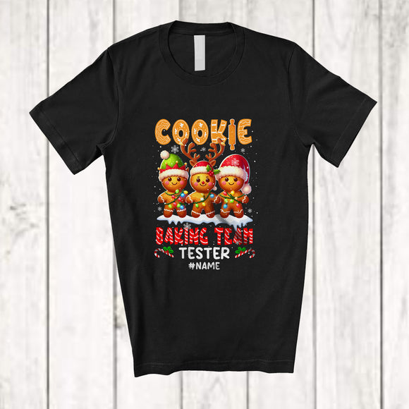MacnyStore - Personalized Custom Name Cookie Baking Team Tester; Joyful Christmas Three Gingerbread; Baker T-Shirt