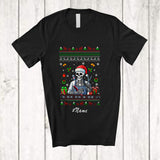 MacnyStore - Personalized Custom Name Santa Skeleton Barber; Amazing Christmas Sweater X-mas Proud Jobs T-Shirt