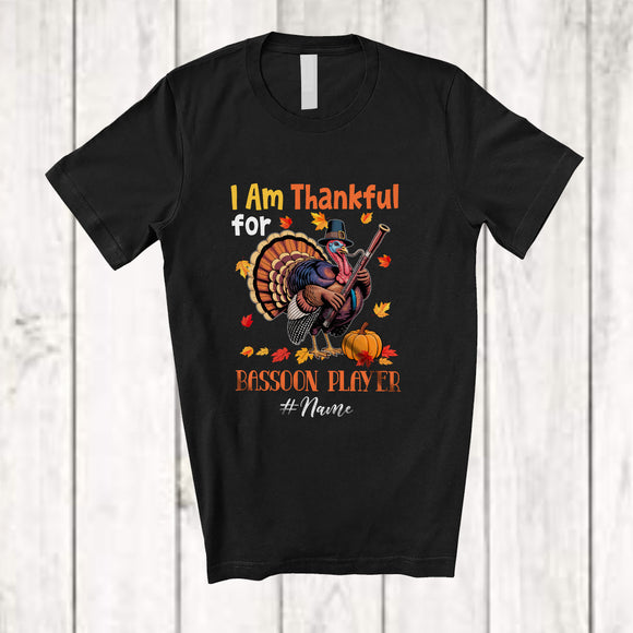 MacnyStore - Personalized Custom Name Thankful For Bassoon Player; Proud Thanksgiving Turkey Musician T-Shirt