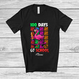 MacnyStore - Personalized Custom Name 100 Days Of School; Awesome 100th Day Flamingo Counting Studying T-Shirt