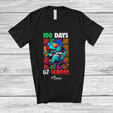 MacnyStore - Personalized Custom Name 100 Days Of School; Awesome 100th Day Dinosaur Counting Studying T-Shirt