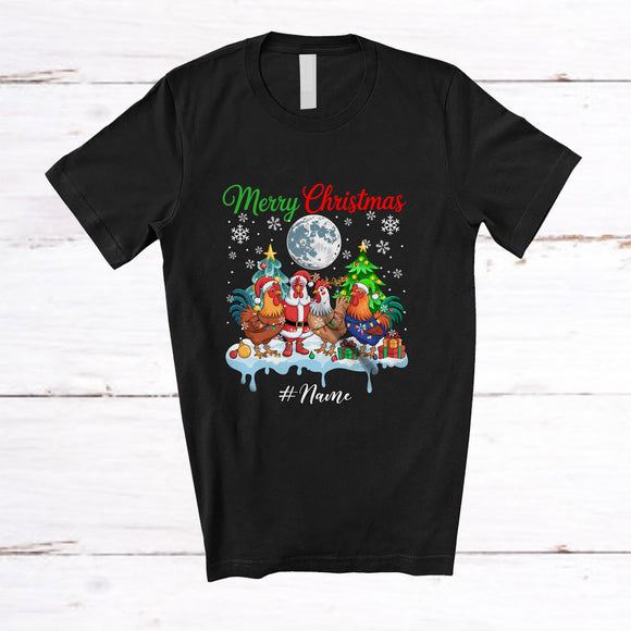 MacnyStore - Personalized Custom Name Merry Christmas; Lovely Moon Elf Santa Chicken Farm; Farmer T-Shirt