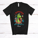 MacnyStore - Personalized Custom Name I Survived 100 Days Of School; Lovely Dinosaur T-Rex Student Teacher T-Shirt