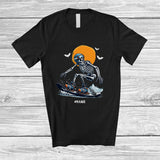 MacnyStore - Personalized Custom Name Skeleton Snowboarding; Joyful Halloween Outdoor Activities; Men Family T-Shirt