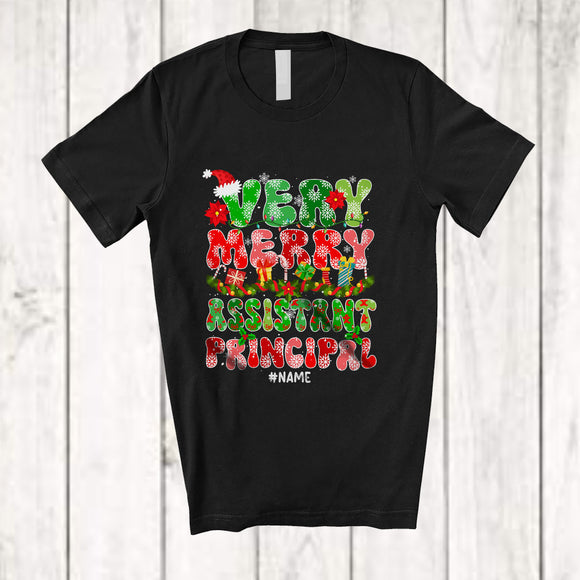 MacnyStore - Personalized Custom Name Very Merry Assistant Principal; Wonderful Christmas Lights Tinsel Jobs T-Shirt