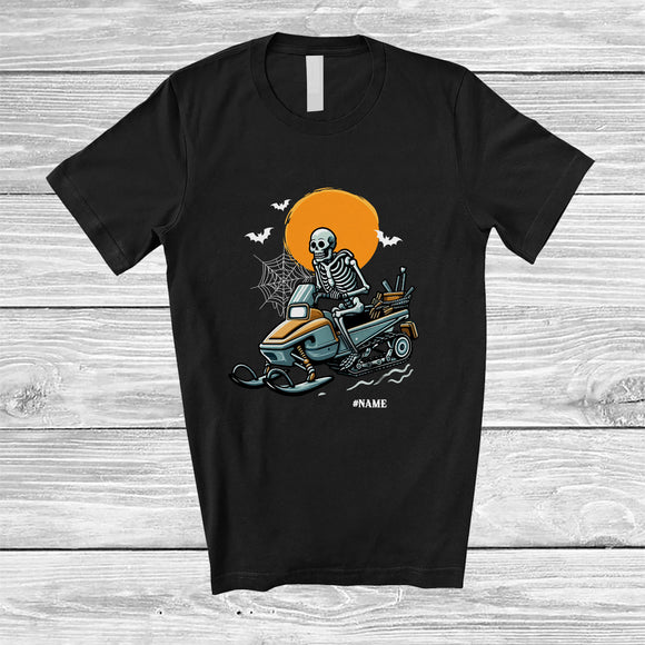 MacnyStore - Personalized Custom Name Skeleton Snowmobile; Joyful Halloween Outdoor Activities; Men Family T-Shirt