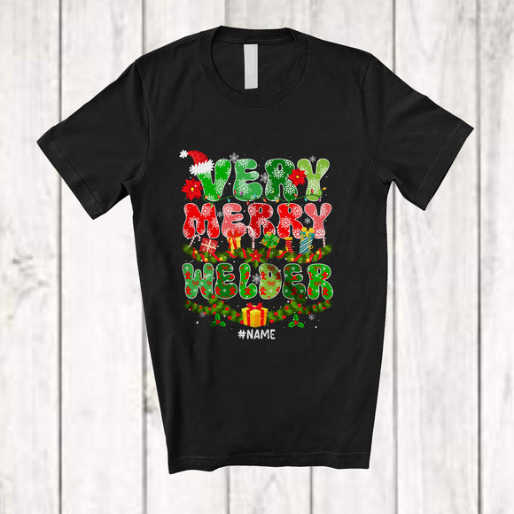 MacnyStore - Personalized Custom Name Very Merry Welder; Wonderful Christmas Lights Tinsel; Proud Jobs T-Shirt