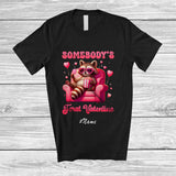 MacnyStore - Personalized Custom Name Somebody's Feral Valentine; Lovely Pink Raccoon Sunglasses Couple T-Shirt
