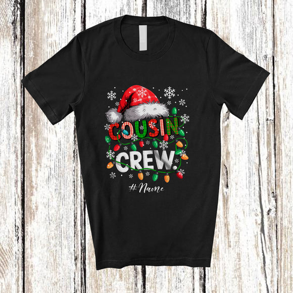 MacnyStore - Personalized Custom Name Cousin Crew; Merry Christmas Lights Plaid Santa; Snow Family T-Shirt
