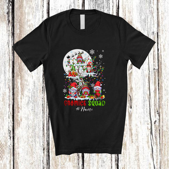 MacnyStore - Personalized Custom Name Gnomies Squad; Lovely Christmas Lights Gnomes On X-mas Tree; Family T-Shirt