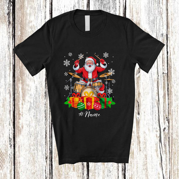 MacnyStore - Personalized Custom Name Santa Playing Drum; Amusing Christmas Musical Instruments Player T-Shirt