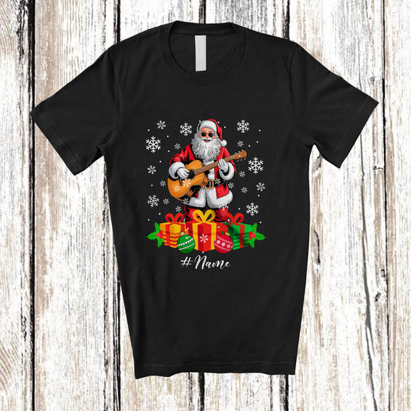 MacnyStore - Personalized Custom Name Santa Playing Guitar; Amusing Christmas Musical Instruments Player T-Shirt