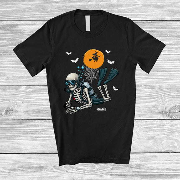 MacnyStore - Personalized Custom Name Skeleton Scuba Diving; Joyful Halloween Outdoor Activities; Men Family T-Shirt