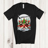 MacnyStore - Personalized Custom Name Two Pugs Reindeer Running; Lovely Christmas Moon Tree Family T-Shirt