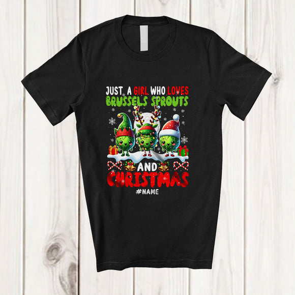 MacnyStore - Personalized Custom Name Girl Who Loves Brussels Sprouts And Christmas; Lovely Moon Vegan T-Shirt