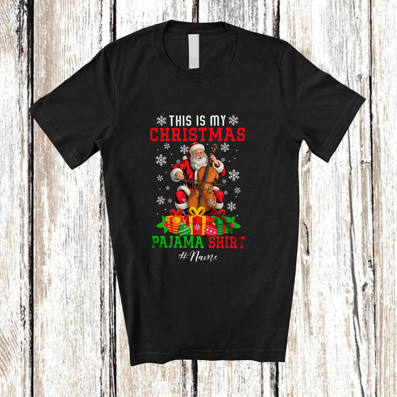 MacnyStore - Personalized Custom Name My Christmas Pajama Shirt; Joyful Santa Cello Player Musician T-Shirt