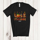 MacnyStore - Personalized LOVE 5th Grade; Joyful Thanksgiving Plaid Pumpkin; Custom Name Students Teacher T-Shirt