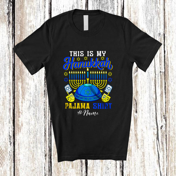 MacnyStore - Personalized Custom Name My Hanukkah Pajama Shirt; Lovely Chanukah Menorah Light; Family T-Shirt