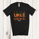 MacnyStore - Personalized LOVE Kindergarten; Joyful Thanksgiving Plaid Pumpkin; Custom Name Students Teacher T-Shirt