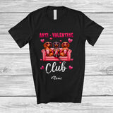 MacnyStore - Personalized Custom Name Anti-Valentine Club; Humorous Single Valentine Three Dachshund Squad T-Shirt
