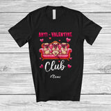 MacnyStore - Personalized Custom Name Anti-Valentine Club; Humorous Single Valentine Three Pug Squad T-Shirt