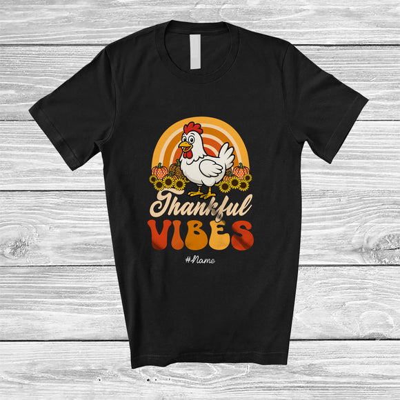 MacnyStore - Personalized Custom Name Thankful Vibes; Lovely Thanksgiving Chicken Rainbow; Farmer Family T-Shirt
