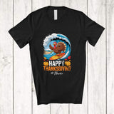 MacnyStore - Personalized Custom Name Happy Thanksgiving; Joyful Turkey Surfing Surfer; Fall Autumn Family T-Shirt