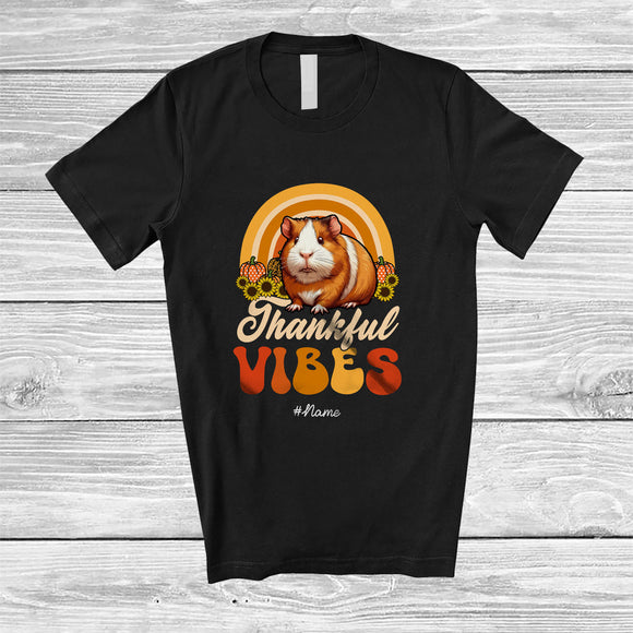 MacnyStore - Personalized Custom Name Thankful Vibes; Lovely Thanksgiving Guinea Pig Rainbow; Women Family T-Shirt