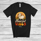 MacnyStore - Personalized Custom Name Thankful Vibes; Lovely Thanksgiving Sheep Rainbow; Farmer Family T-Shirt