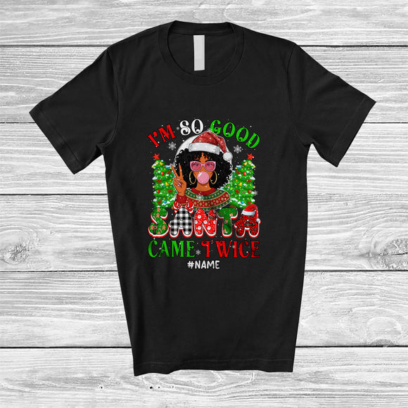 MacnyStore - Personalized I'm So Good Santa Came Twice; Joyful Christmas Custom Name Afro Santa; Family T-Shirt
