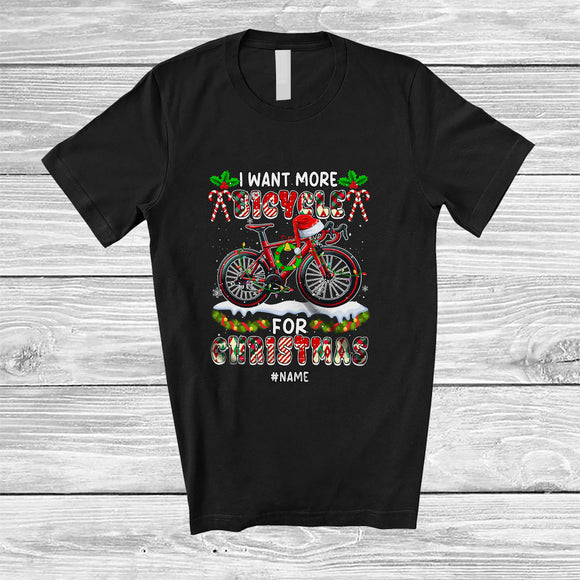 MacnyStore - Personalized Custom Name I Want More Bicycle For Christmas; Amusing Santa Bicycle Family T-Shirt