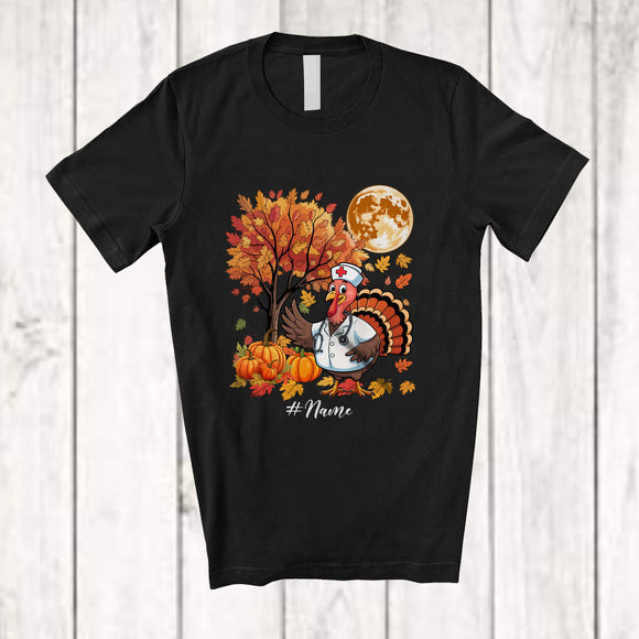 MacnyStore - Personalized Custom Name Turkey Nurse; Proud Thanksgiving Turkey With Nurse Tools Jobs T-Shirt