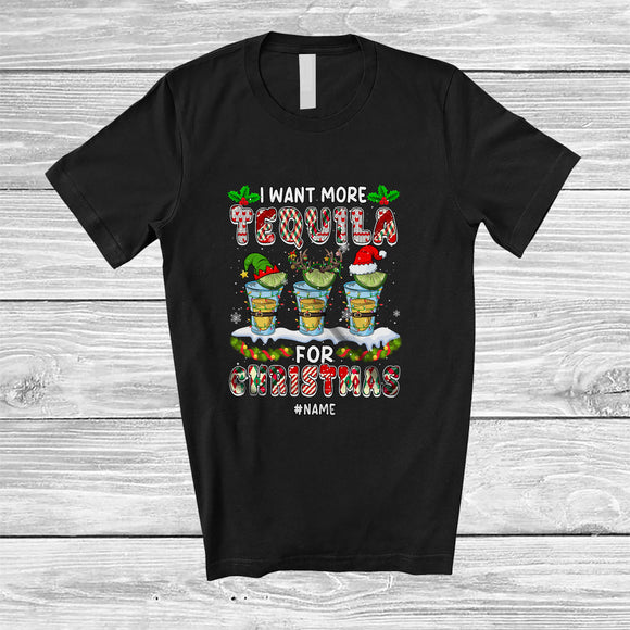 MacnyStore - Personalized Custom Name I Want More Tequila For Christmas; Amusing Santa Tequila Drinking T-Shirt