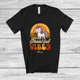 MacnyStore - Personalized Custom Name Thankful Vibes; Lovely Thanksgiving Unicorn Rainbow; Women Family T-Shirt