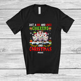 MacnyStore - Personalized Custom Name Girl Who Loves Chickens Christmas; Lovely Lights Three Chicken Farmer T-Shirt