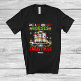 MacnyStore - Personalized Custom Name Girl Who Loves Horses Christmas; Lovely Lights Three Horse Farmer T-Shirt
