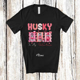 MacnyStore - Personalized Custom Name Husky Is My Valentine; Adorable Pink Hearts; Girls Women Family T-Shirt