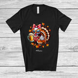 MacnyStore - Personalized Custom Name Turkey Drinking Beer; Happy Thanksgiving Girl Women Turkey Bow Tie T-Shirt