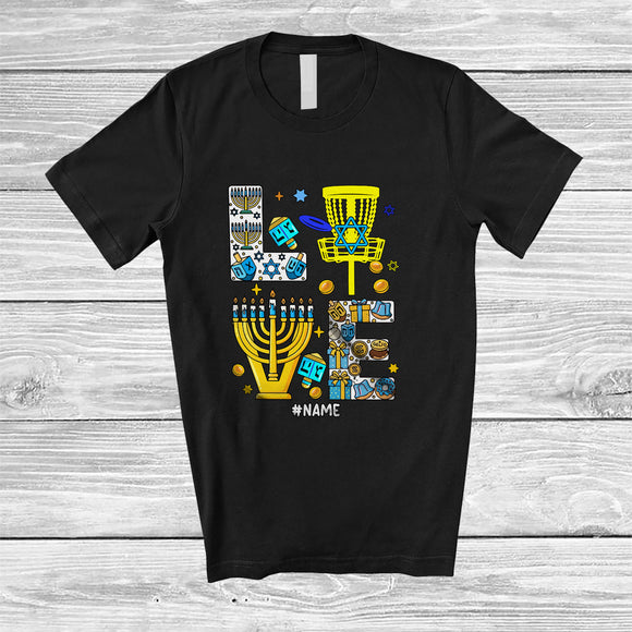 MacnyStore - Personalized Custom Name LOVE; Lovely Hanukkah Menorah Disc Golf Player; Sport Playing Team T-Shirt