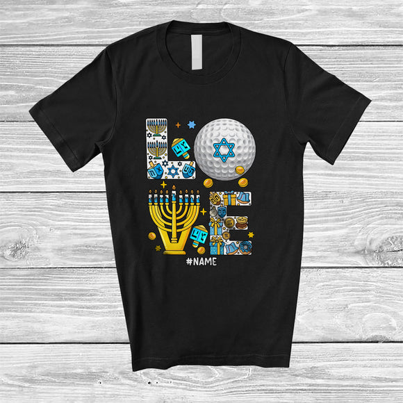 MacnyStore - Personalized Custom Name LOVE; Lovely Hanukkah Menorah Golf Player; Sport Playing Team T-Shirt