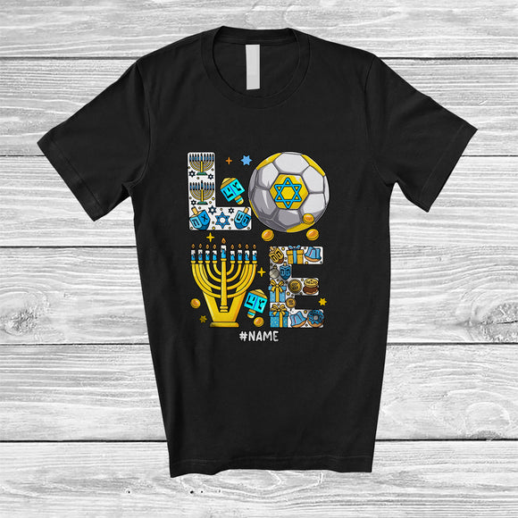 MacnyStore - Personalized Custom Name LOVE; Lovely Hanukkah Menorah Soccer Player; Sport Playing Team T-Shirt