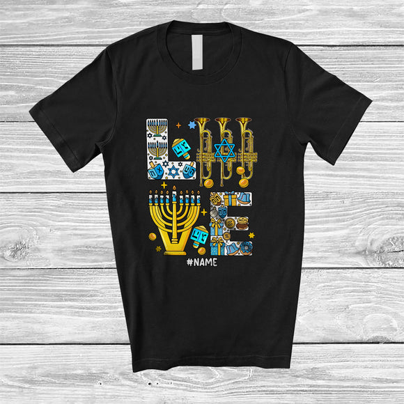 MacnyStore - Personalized Custom Name LOVE; Lovely Hanukkah Menorah Trumpet Player; Musical Instruments T-Shirt